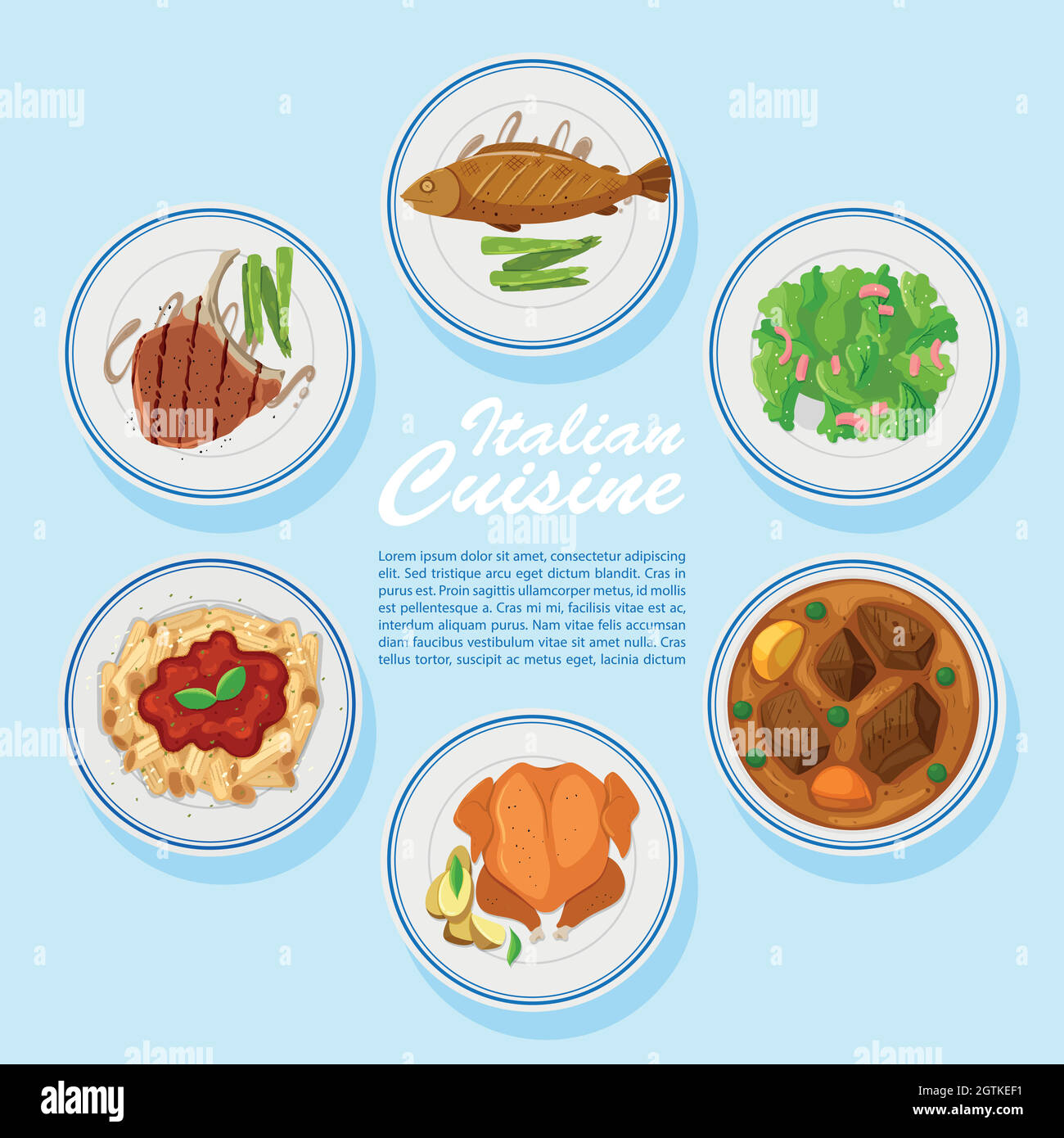 Verschiedene Arten von Speisen auf der Speisekarte Stock Vektor