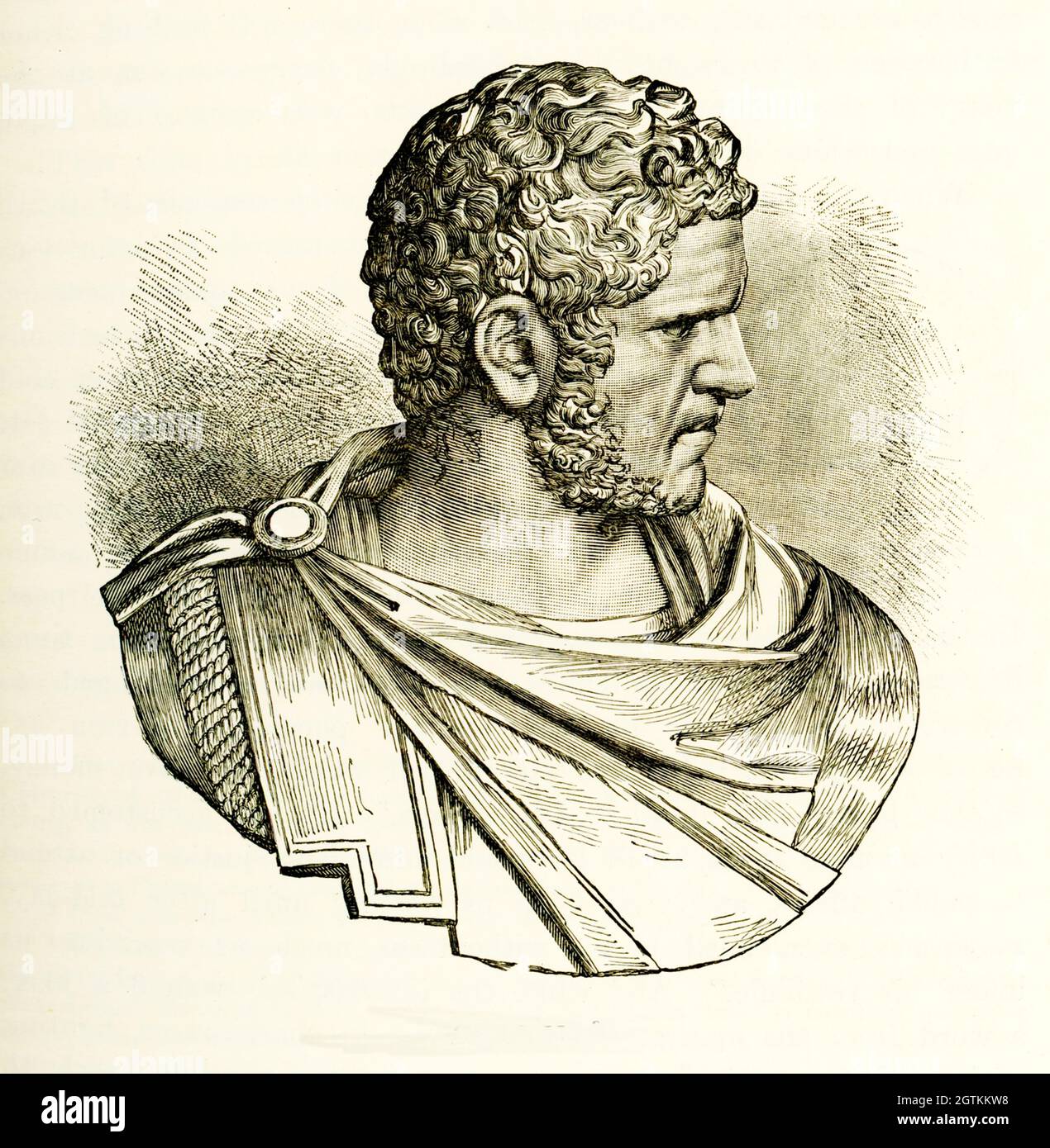 Caracalla, formal bekannt als Marcus Aurelius Antoninus, war von 198 bis 217 römischer Kaiser. Er war ein Mitglied der Severan-Dynastie, der ältere Sohn von Septimius Severus und Julia Domna. Seit 198 Co-Herrscher mit seinem Vater, setzte er nach dem Tod des Vaters im Jahr 211 die Herrschaft mit seinem Bruder Geta fort, Kaiser von 209. Stockfoto