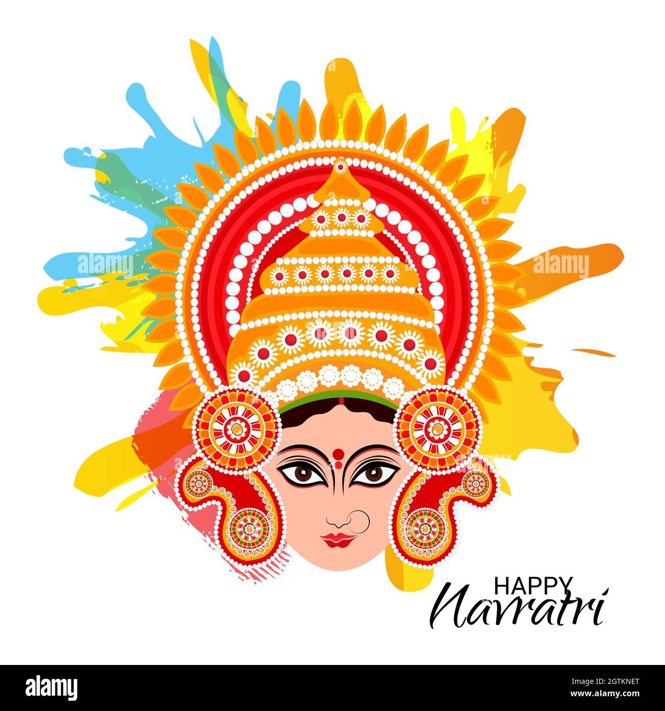 Vektor-Illustration eines Hintergrunds für Happy Navratri Feier, Hindu Navratri Festival. Stockfoto