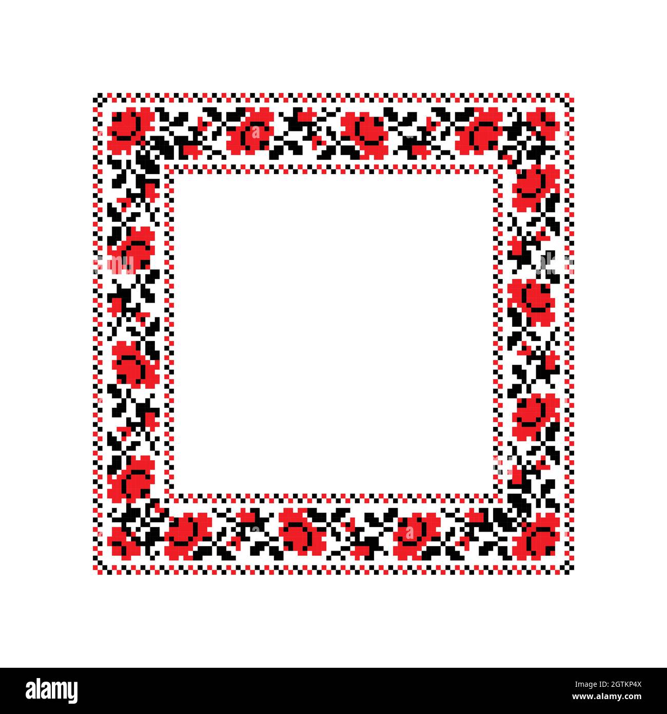 Vektor-Illustration von quadratischen Rahmen Vorlage mit ukrainischen nationalen Ornament. Traditionelle schwarze und rote ukrainische Stickerei auf weißem Hintergrund Stock Vektor