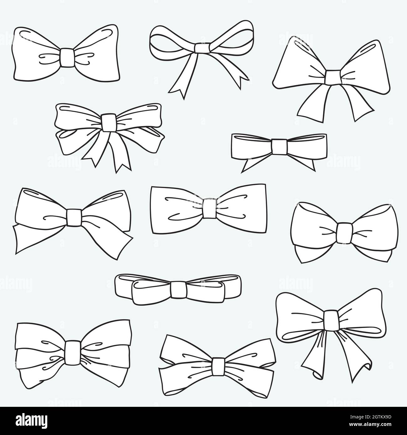 Von Hand Gezogene Schleifen. Abbildung mit Fliege. Bändchen Fashion Accessoires. Schwarz und Weiß. Stock Vektor