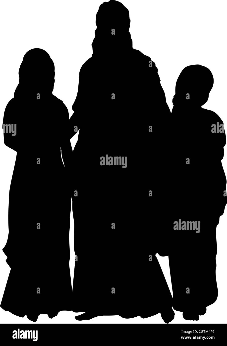 Silhouetten von Mutter und zwei Töchtern. Indische Kultur. Symbol für die Abbildung Stock Vektor