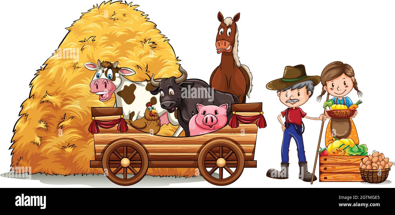 Bauern und Nutztiere Stock Vektor