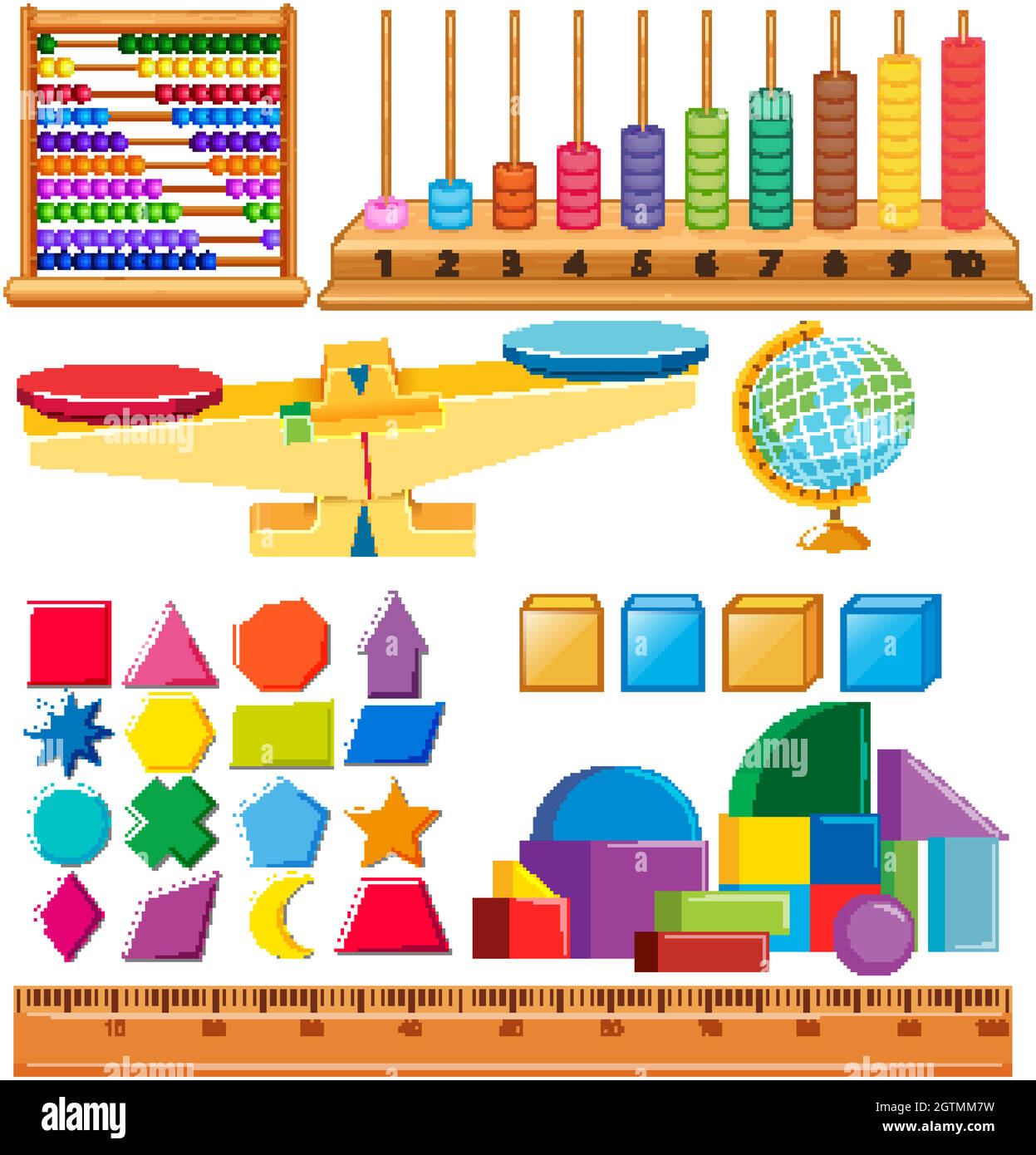 Satz von Geometrieformen und anderen Schulartikeln Stock Vektor