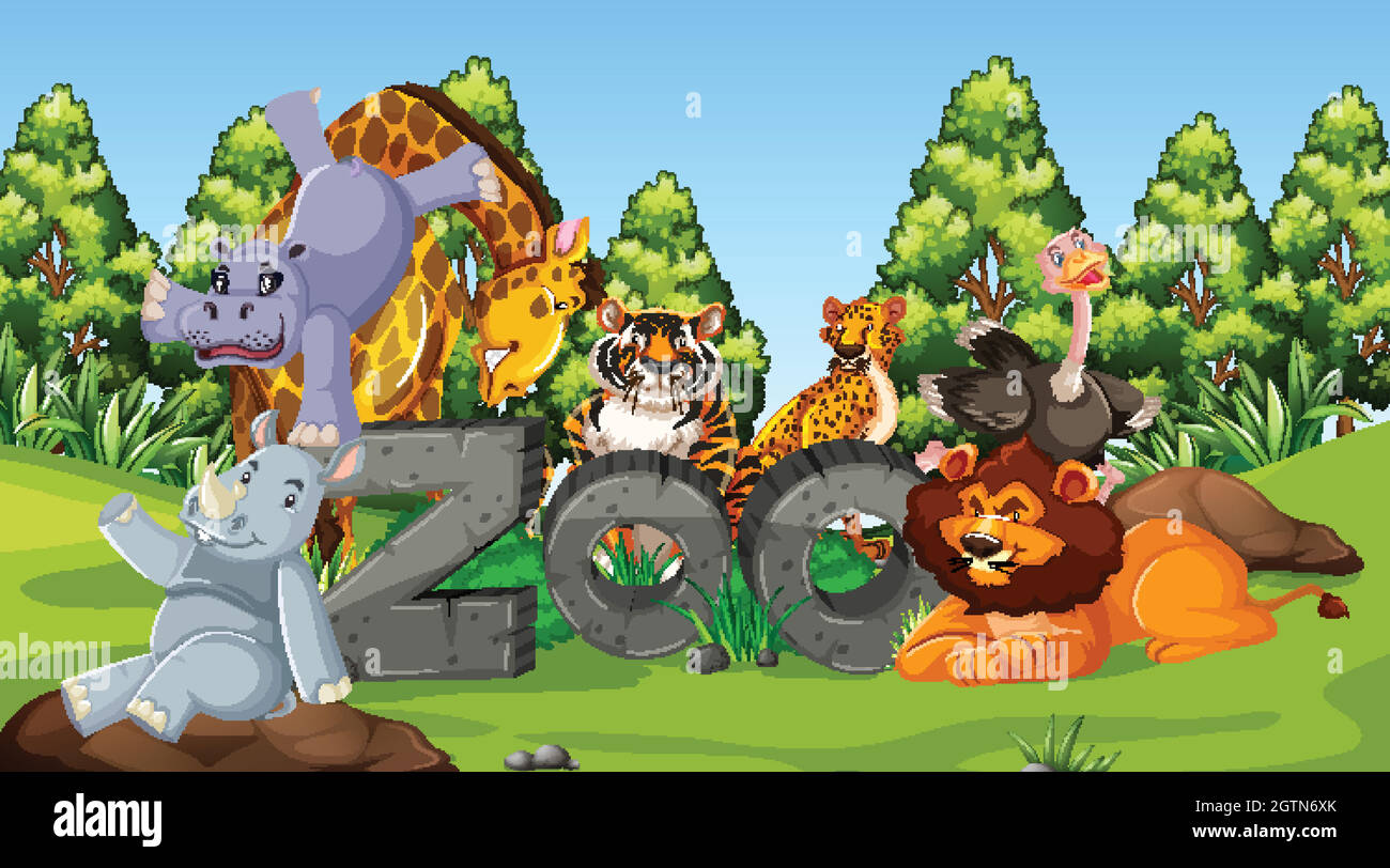 Zoo Tiere in der wilden Natur Hintergrund Stock Vektor