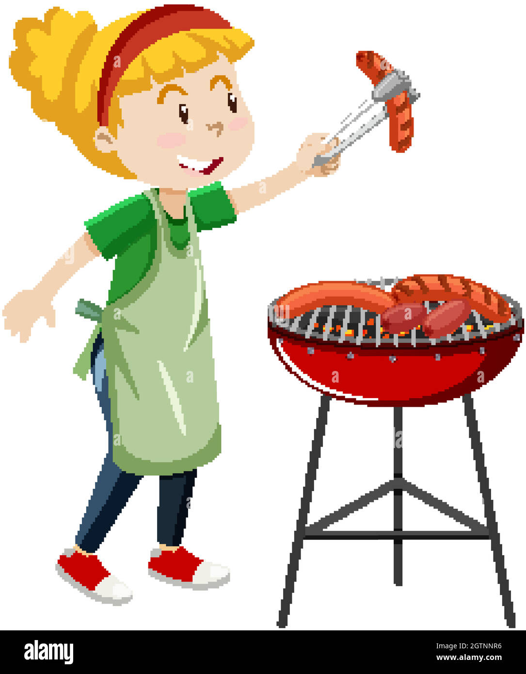 Mädchen Kochen Grill Steak Cartoon-Stil auf weißem Hintergrund isoliert  Abbildung Stock-Vektorgrafik - Alamy