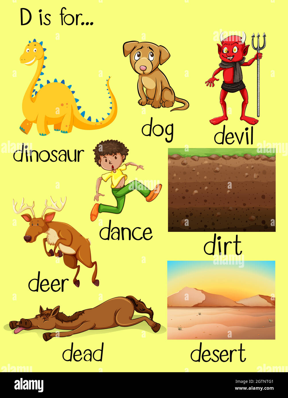 Verschiedene Wörter, die mit dem Buchstaben D beginnen Stock Vektor