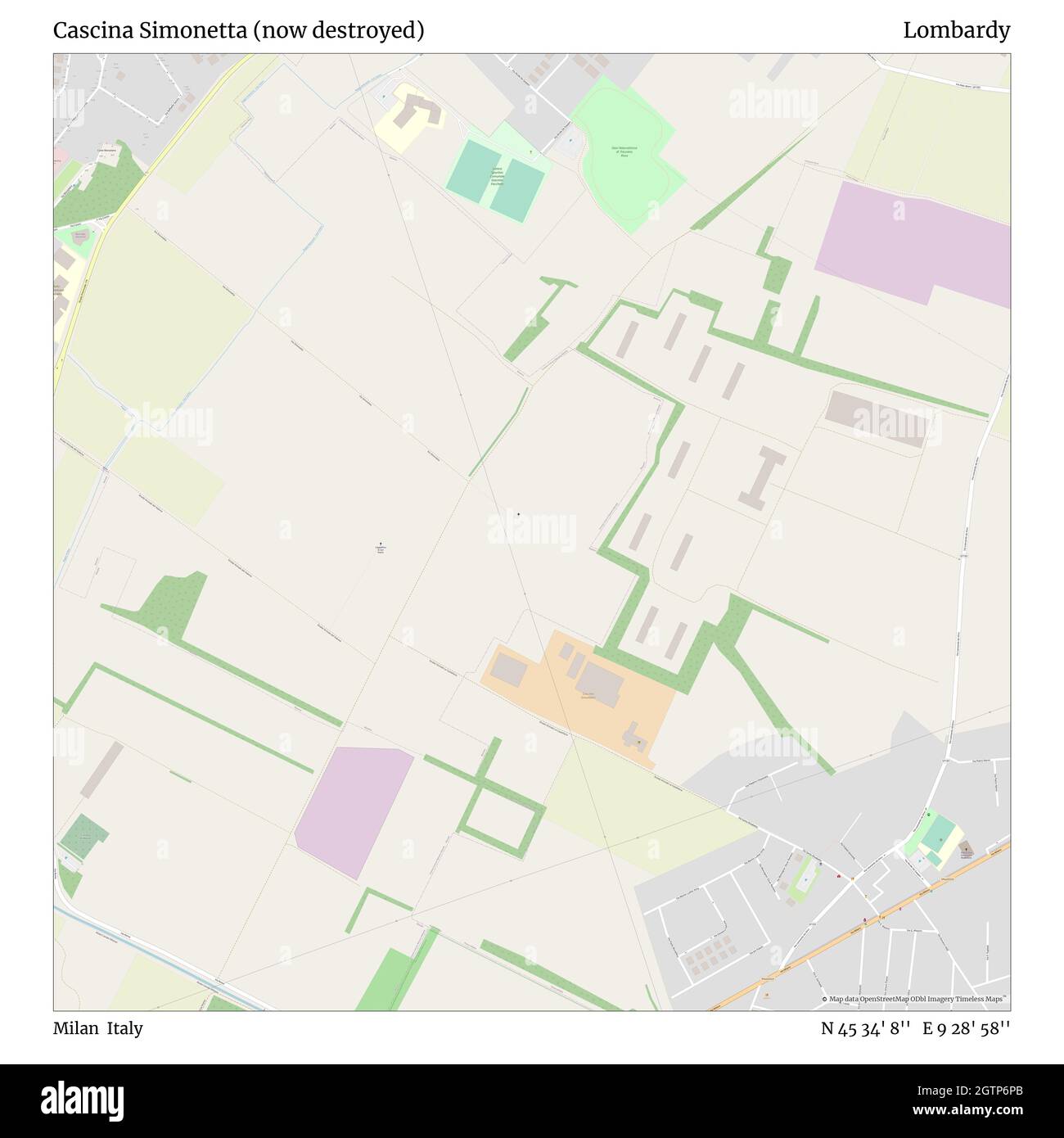 Cascina Simonetta (jetzt zerstört), Mailand, Italien, Lombardei, N 45 34' 8'', E 9 28' 58'', Karte, Timeless Map veröffentlicht 2021. Reisende, Entdecker und Abenteurer wie Florence Nightingale, David Livingstone, Ernest Shackleton, Lewis and Clark und Sherlock Holmes haben sich bei der Planung von Reisen zu den entlegensten Ecken der Welt auf Karten verlassen.Timeless Maps kartiert die meisten Orte auf der Welt und zeigt die Verwirklichung großer Träume Stockfoto