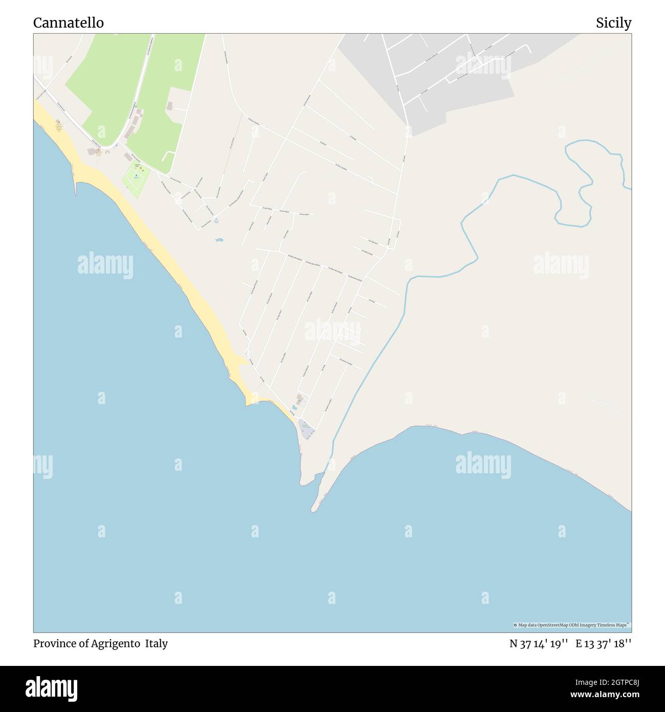 Cannatello, Provinz Agrigento, Italien, Sizilien, N 37 14' 19'', E 13 37' 18'', Karte, Timeless Map veröffentlicht 2021. Reisende, Entdecker und Abenteurer wie Florence Nightingale, David Livingstone, Ernest Shackleton, Lewis and Clark und Sherlock Holmes haben sich bei der Planung von Reisen zu den entlegensten Ecken der Welt auf Karten verlassen.Timeless Maps kartiert die meisten Orte auf der Welt und zeigt die Verwirklichung großer Träume Stockfoto