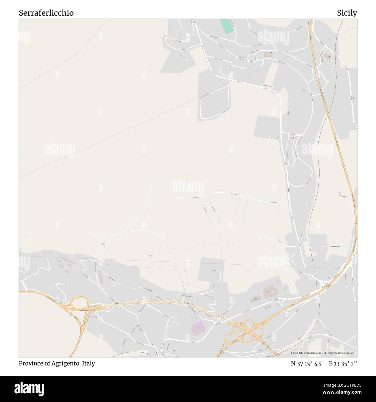 Serraferlicchio, Provinz Agrigento, Italien, Sizilien, N 37 19' 43'', E 13 35' 1'', Karte, Timeless Map veröffentlicht im Jahr 2021. Reisende, Entdecker und Abenteurer wie Florence Nightingale, David Livingstone, Ernest Shackleton, Lewis and Clark und Sherlock Holmes haben sich bei der Planung von Reisen zu den entlegensten Ecken der Welt auf Karten verlassen.Timeless Maps kartiert die meisten Orte auf der Welt und zeigt die Verwirklichung großer Träume Stockfoto