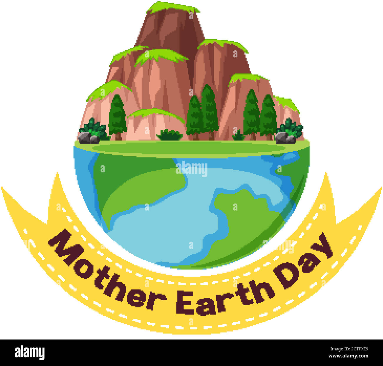 Poster Design für Mutter Erde Tag mit Bergen auf der Erde im Hintergrund Stock Vektor