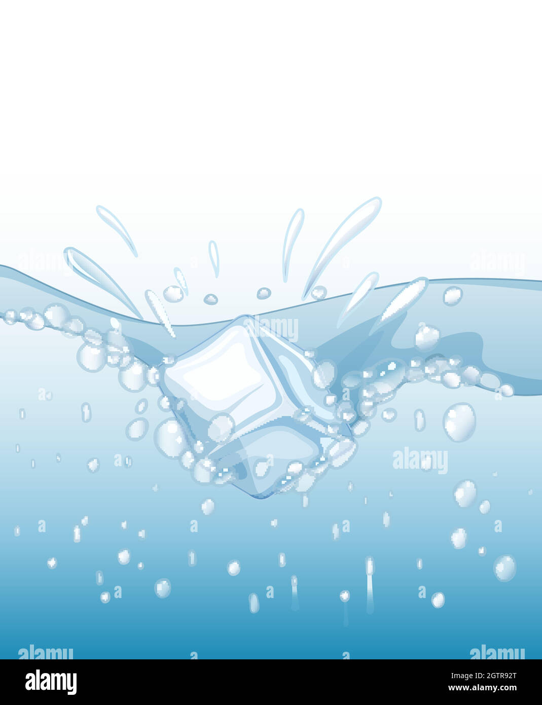 Szene mit icecube, der in klarem Wasser spritzt Stock Vektor