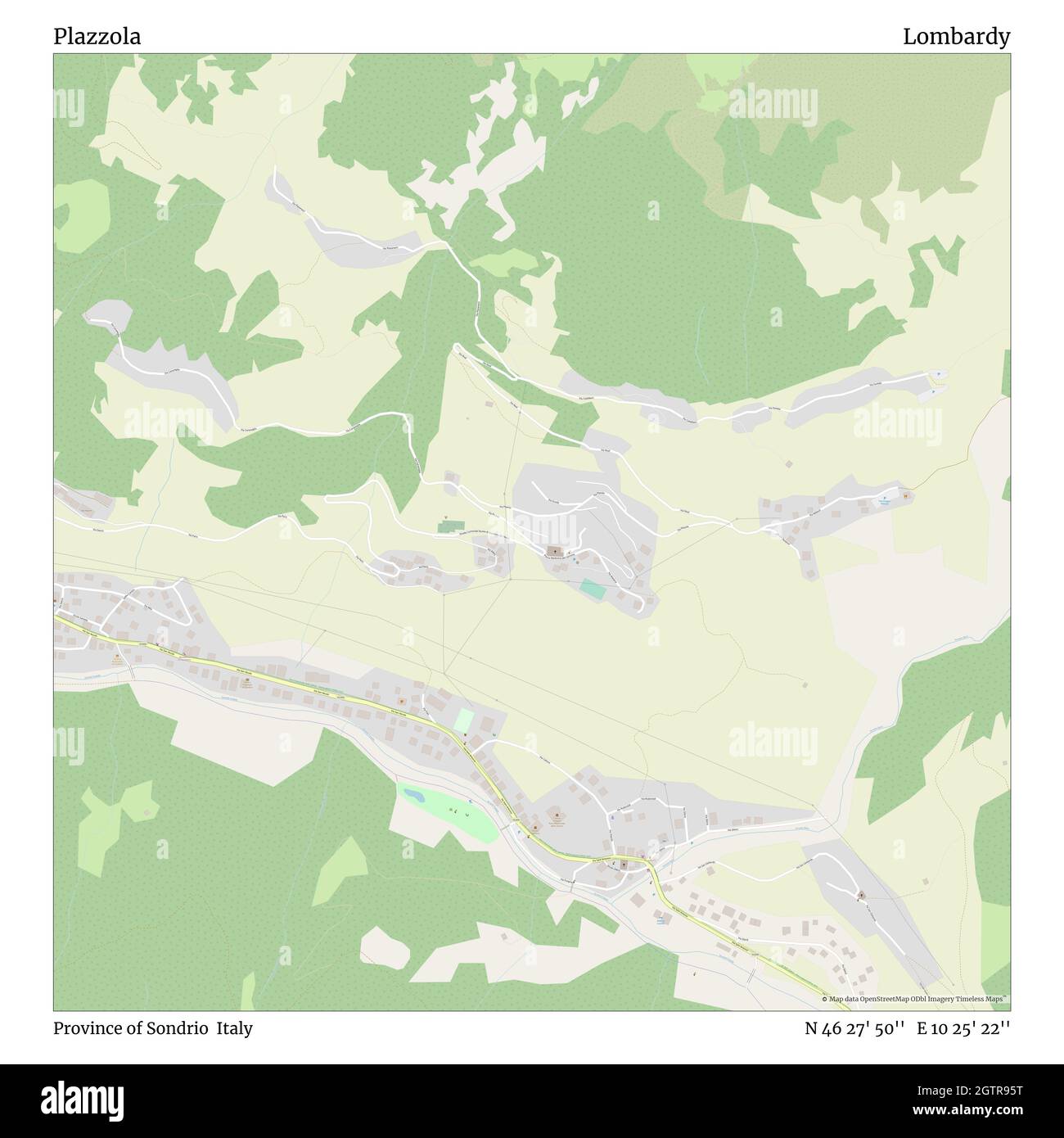 Plazzola, Provinz Sondrio, Italien, Lombardei, N 46 27' 50'', E 10 25' 22'', map, Timeless Map veröffentlicht im Jahr 2021. Reisende, Entdecker und Abenteurer wie Florence Nightingale, David Livingstone, Ernest Shackleton, Lewis and Clark und Sherlock Holmes haben sich bei der Planung von Reisen zu den entlegensten Ecken der Welt auf Karten verlassen.Timeless Maps kartiert die meisten Orte auf der Welt und zeigt die Verwirklichung großer Träume Stockfoto