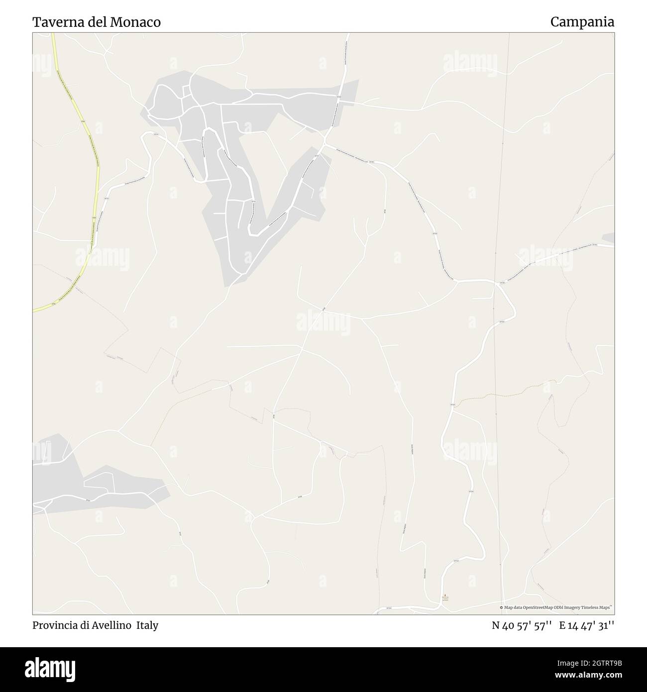 Taverna del Monaco, Provincia di Avellino, Italien, Kampanien, N 40 57' 57'', E 14 47' 31'', map, Timeless Map veröffentlicht im Jahr 2021. Reisende, Entdecker und Abenteurer wie Florence Nightingale, David Livingstone, Ernest Shackleton, Lewis and Clark und Sherlock Holmes haben sich bei der Planung von Reisen zu den entlegensten Ecken der Welt auf Karten verlassen.Timeless Maps kartiert die meisten Orte auf der Welt und zeigt die Verwirklichung großer Träume Stockfoto
