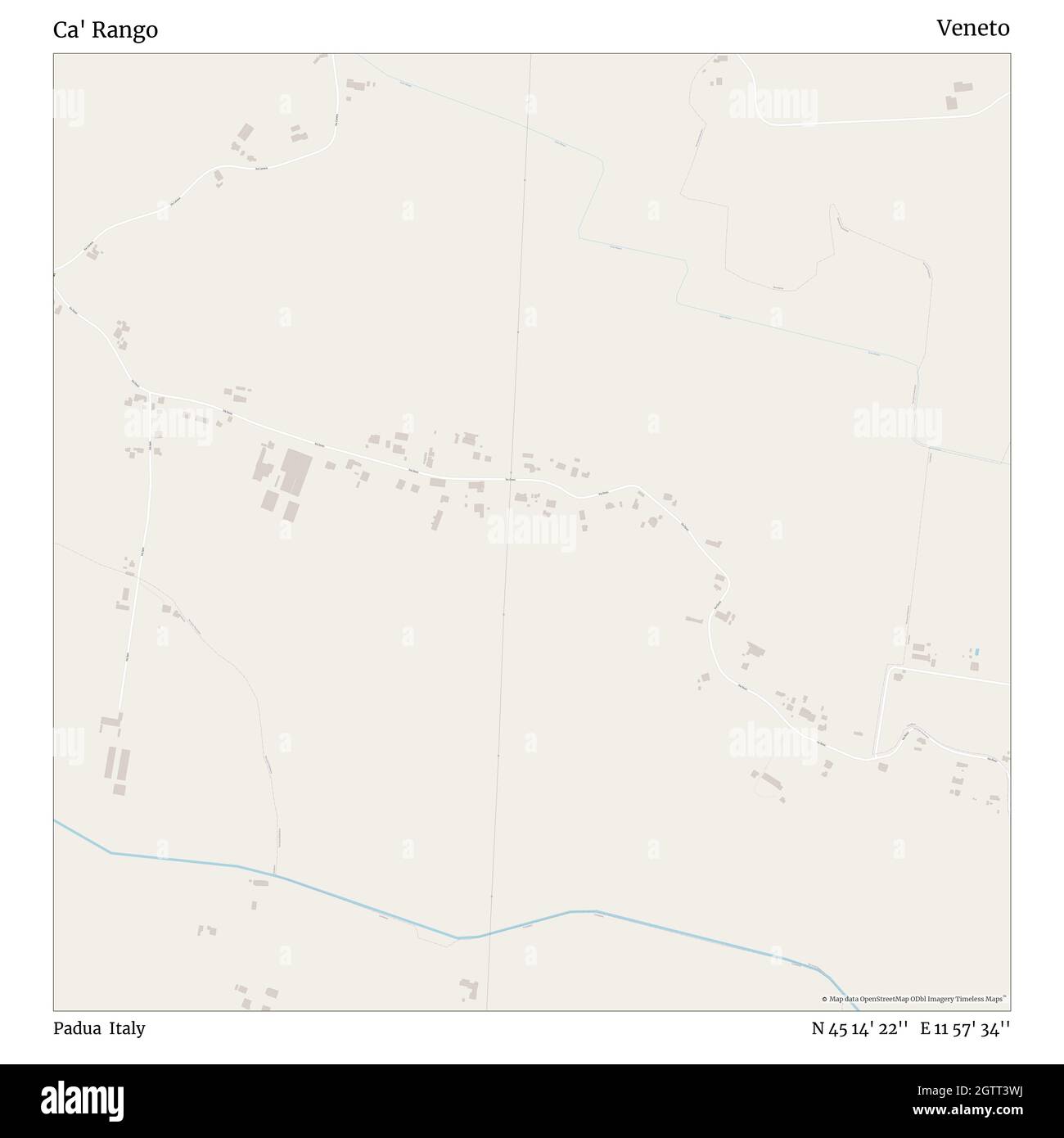 Ca' Rango, Padua, Italien, Venetien, N 45 14' 22'', E 11 57' 34'', Karte, Timeless Map veröffentlicht im Jahr 2021. Reisende, Entdecker und Abenteurer wie Florence Nightingale, David Livingstone, Ernest Shackleton, Lewis and Clark und Sherlock Holmes haben sich bei der Planung von Reisen zu den entlegensten Ecken der Welt auf Karten verlassen.Timeless Maps kartiert die meisten Orte auf der Welt und zeigt die Verwirklichung großer Träume Stockfoto