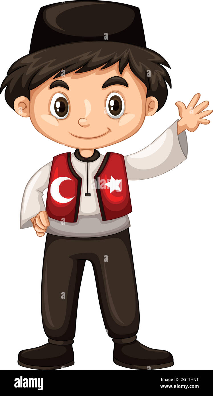 Türkischer Junge winkt mit der Hand hallo Stock Vektor