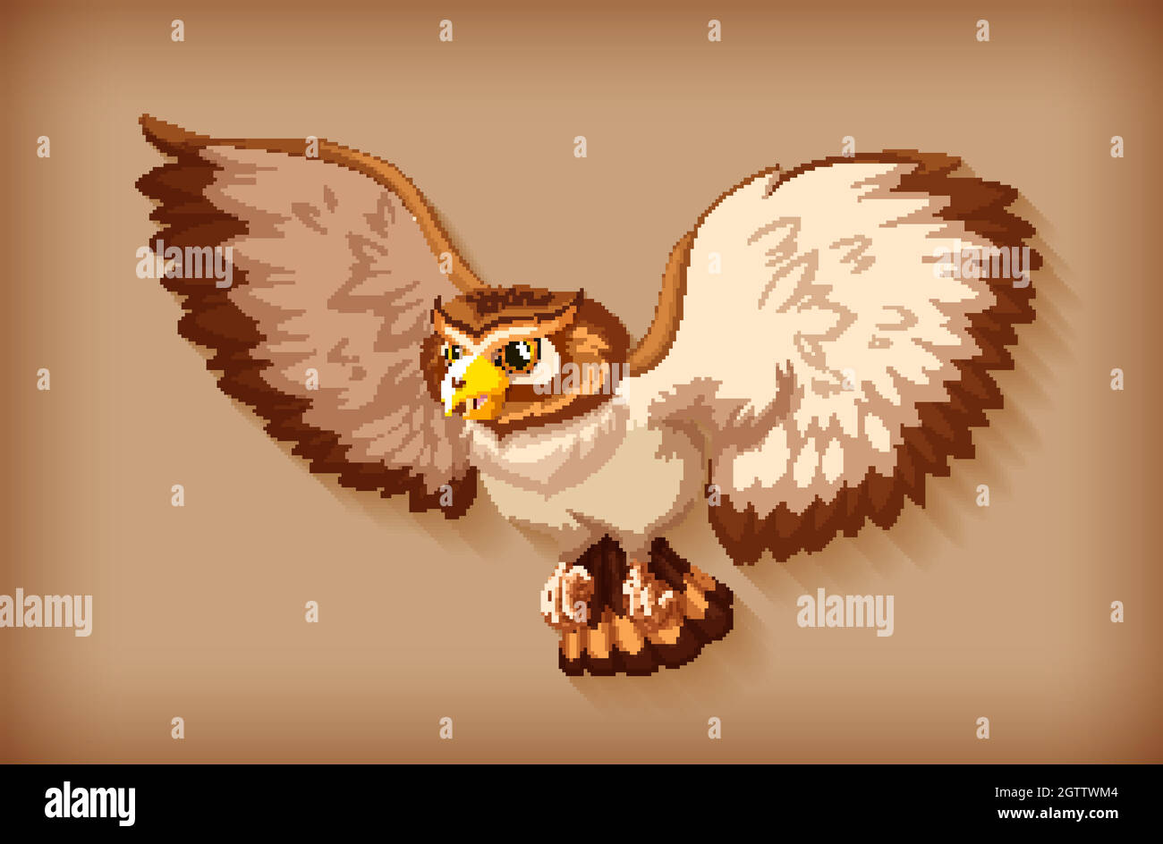 Eine braune Eule fliegt auf braunem Hintergrund Stock Vektor