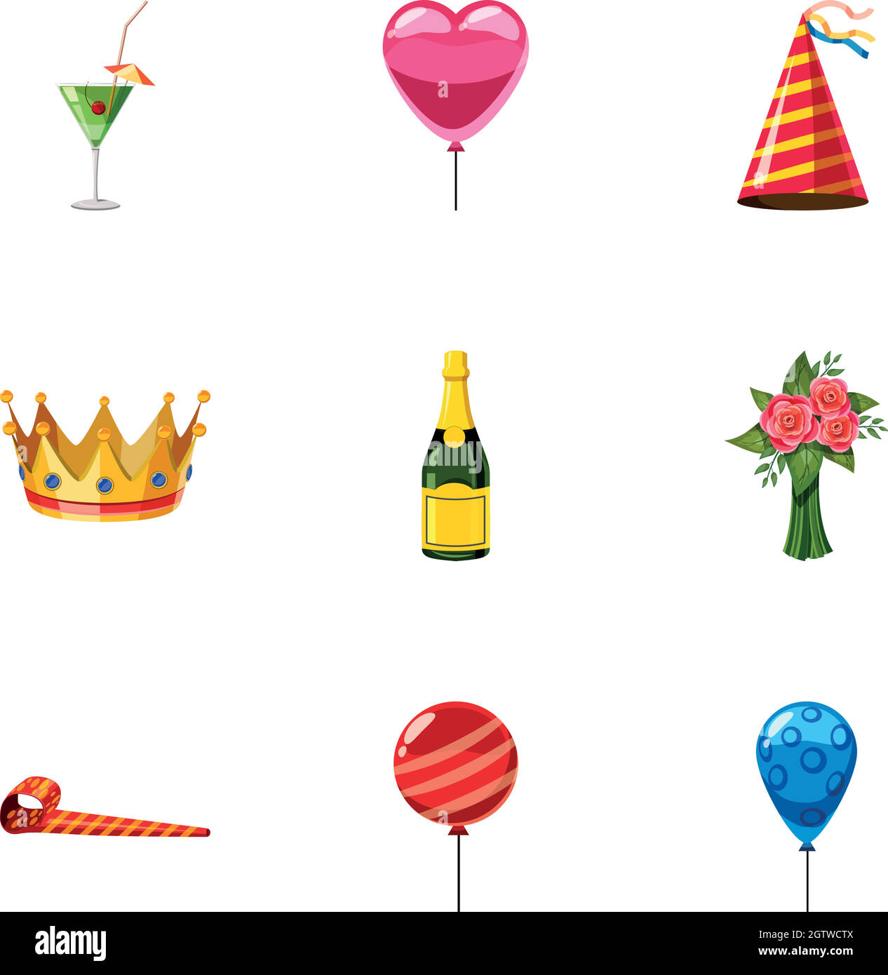 Geburtstag Icons Set, Cartoon-Stil Stock Vektor