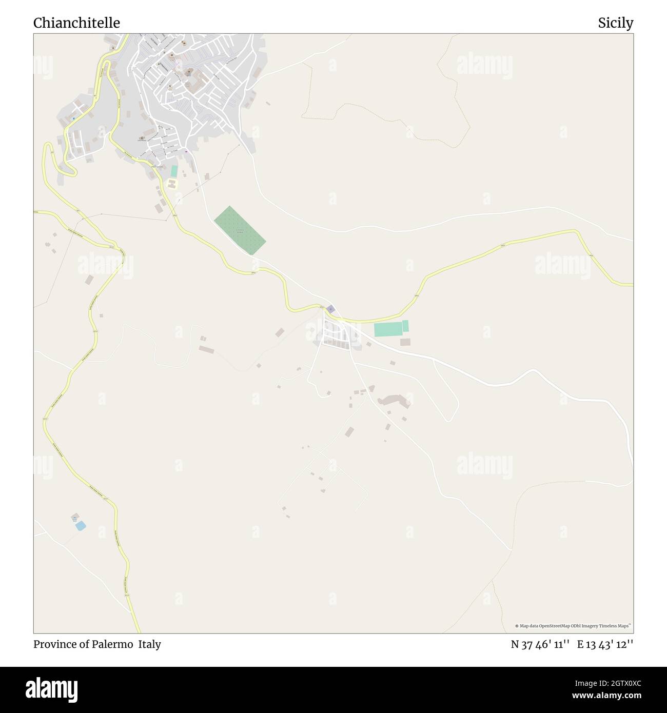 Chianchitelle, Provinz Palermo, Italien, Sizilien, N 37 46' 11'', E 13 43' 12'', Karte, Timeless Map veröffentlicht im Jahr 2021. Reisende, Entdecker und Abenteurer wie Florence Nightingale, David Livingstone, Ernest Shackleton, Lewis and Clark und Sherlock Holmes haben sich bei der Planung von Reisen zu den entlegensten Ecken der Welt auf Karten verlassen.Timeless Maps kartiert die meisten Orte auf der Welt und zeigt die Verwirklichung großer Träume Stockfoto