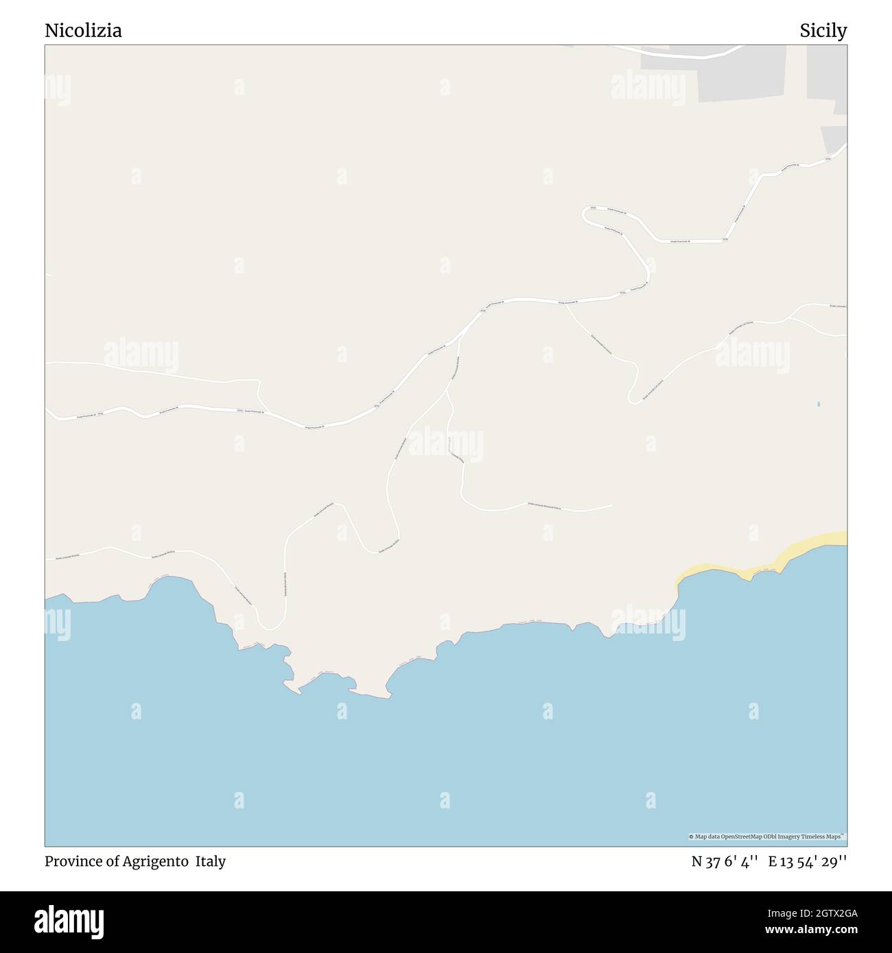 Nicolizia, Provinz Agrigento, Italien, Sizilien, N 37 6' 4'', E 13 54' 29'', Karte, Timeless Map veröffentlicht im Jahr 2021. Reisende, Entdecker und Abenteurer wie Florence Nightingale, David Livingstone, Ernest Shackleton, Lewis and Clark und Sherlock Holmes haben sich bei der Planung von Reisen zu den entlegensten Ecken der Welt auf Karten verlassen.Timeless Maps kartiert die meisten Orte auf der Welt und zeigt die Verwirklichung großer Träume Stockfoto