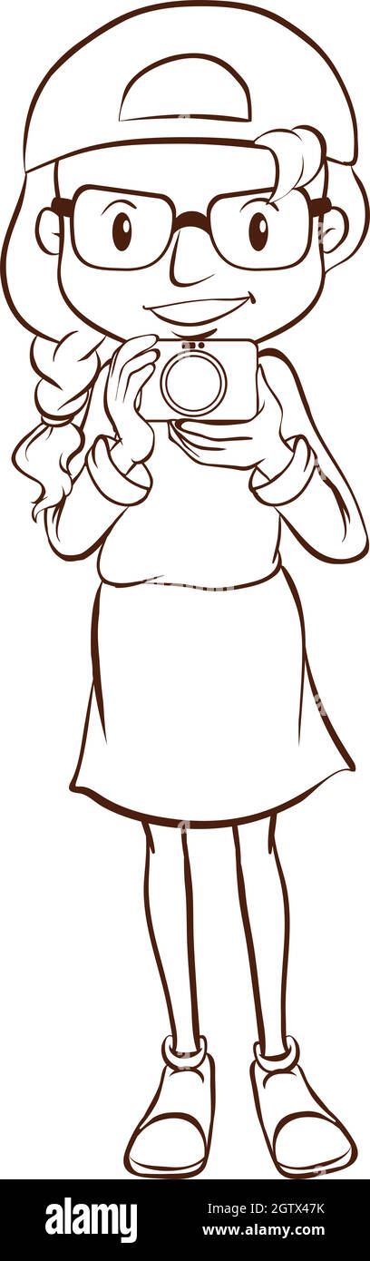 Eine einfache Skizze einer Fotografin Stock Vektor