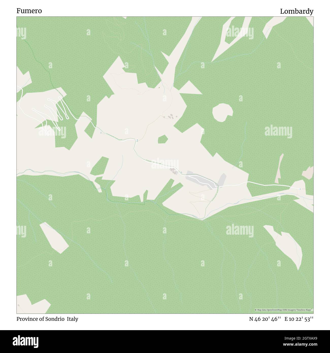 Fumero, Provinz Sondrio, Italien, Lombardei, N 46 20' 46'', E 10 22' 53'', map, Timeless Map veröffentlicht 2021. Reisende, Entdecker und Abenteurer wie Florence Nightingale, David Livingstone, Ernest Shackleton, Lewis and Clark und Sherlock Holmes haben sich bei der Planung von Reisen zu den entlegensten Ecken der Welt auf Karten verlassen.Timeless Maps kartiert die meisten Orte auf der Welt und zeigt die Verwirklichung großer Träume Stockfoto