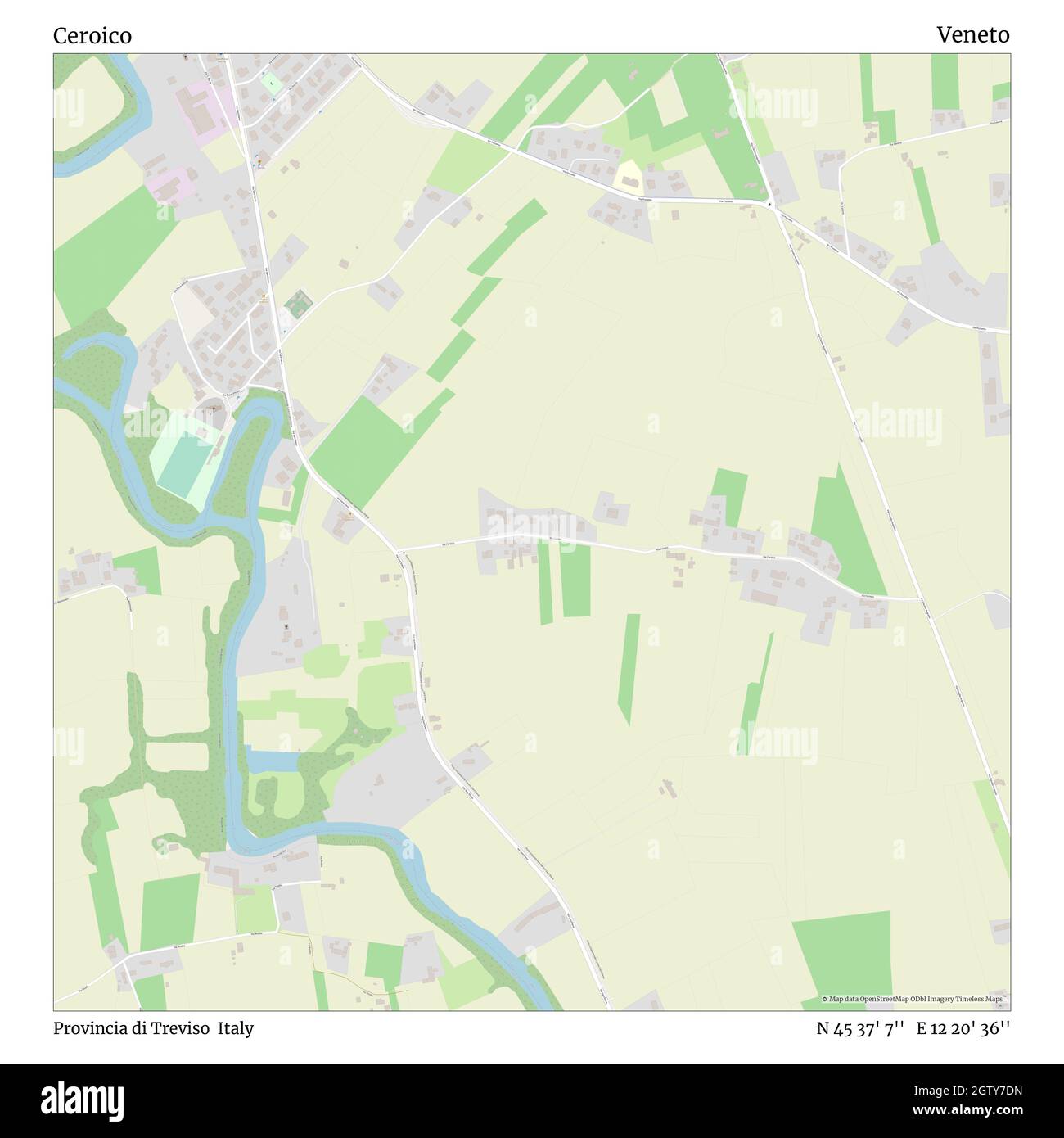 Ceroico, Provincia di Treviso, Italien, Venetien, N 45 37' 7'', E 12 20' 36'', map, Timeless Map veröffentlicht im Jahr 2021. Reisende, Entdecker und Abenteurer wie Florence Nightingale, David Livingstone, Ernest Shackleton, Lewis and Clark und Sherlock Holmes haben sich bei der Planung von Reisen zu den entlegensten Ecken der Welt auf Karten verlassen.Timeless Maps kartiert die meisten Orte auf der Welt und zeigt die Verwirklichung großer Träume Stockfoto