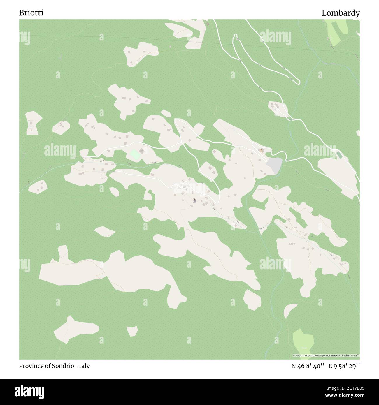 Briotti, Provinz Sondrio, Italien, Lombardei, N 46 8' 40'', E 9 58' 29'', map, Timeless Map veröffentlicht im Jahr 2021. Reisende, Entdecker und Abenteurer wie Florence Nightingale, David Livingstone, Ernest Shackleton, Lewis and Clark und Sherlock Holmes haben sich bei der Planung von Reisen zu den entlegensten Ecken der Welt auf Karten verlassen.Timeless Maps kartiert die meisten Orte auf der Welt und zeigt die Verwirklichung großer Träume Stockfoto