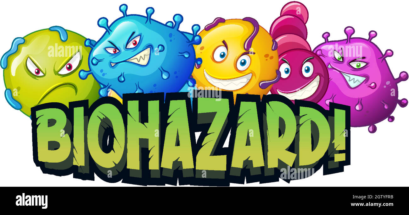 Schriftdesign für Wort Biohazard mit Viruszellen Stock Vektor