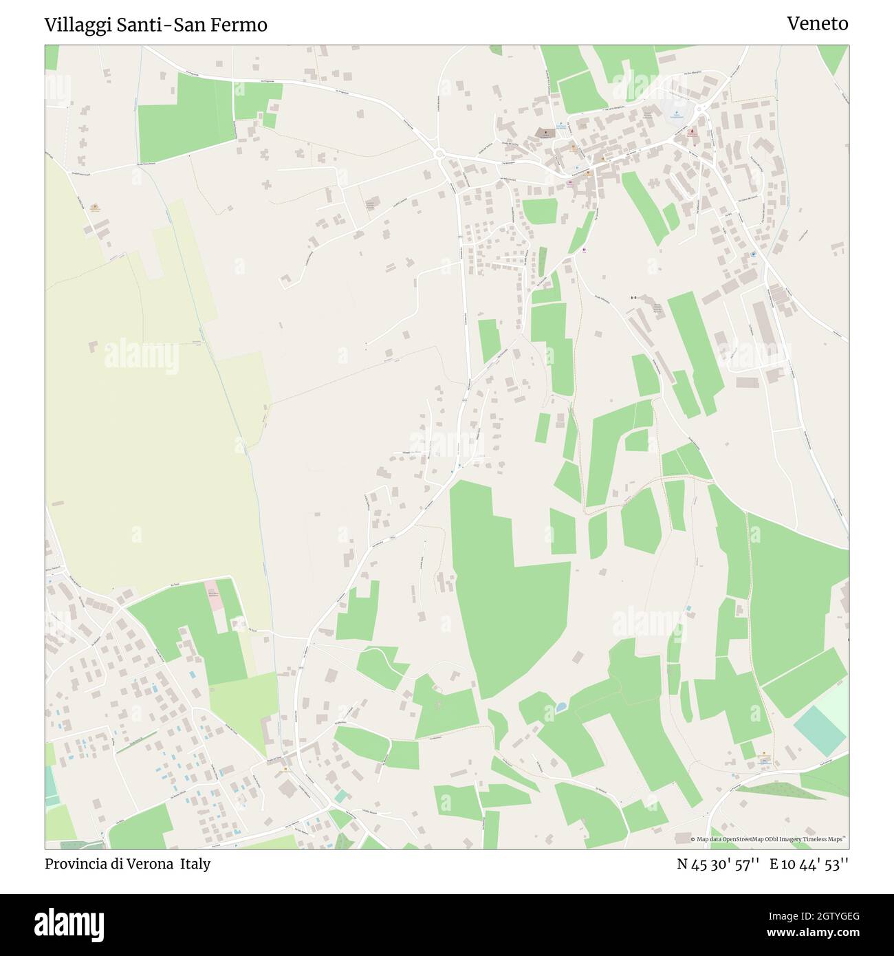 Villaggi Santi-San Fermo, Provincia di Verona, Italien, Venetien, N 45 30' 57'', E 10 44' 53'', map, Timeless Map veröffentlicht im Jahr 2021. Reisende, Entdecker und Abenteurer wie Florence Nightingale, David Livingstone, Ernest Shackleton, Lewis and Clark und Sherlock Holmes haben sich bei der Planung von Reisen zu den entlegensten Ecken der Welt auf Karten verlassen.Timeless Maps kartiert die meisten Orte auf der Welt und zeigt die Verwirklichung großer Träume Stockfoto