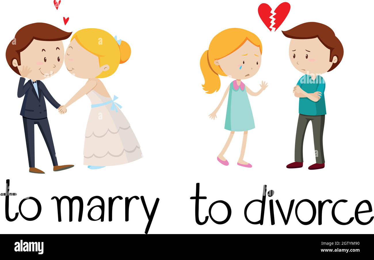 Entgegengesetzte Worte für Heirat und Scheidung Stock Vektor