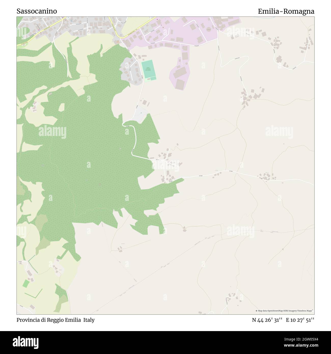 Sassocanino, Provincia di Reggio Emilia, Italien, Emilia-Romagna, N 44 26' 31'', E 10 27' 51'', map, Timeless Map veröffentlicht im Jahr 2021. Reisende, Entdecker und Abenteurer wie Florence Nightingale, David Livingstone, Ernest Shackleton, Lewis and Clark und Sherlock Holmes haben sich bei der Planung von Reisen zu den entlegensten Ecken der Welt auf Karten verlassen.Timeless Maps kartiert die meisten Orte auf der Welt und zeigt die Verwirklichung großer Träume Stockfoto