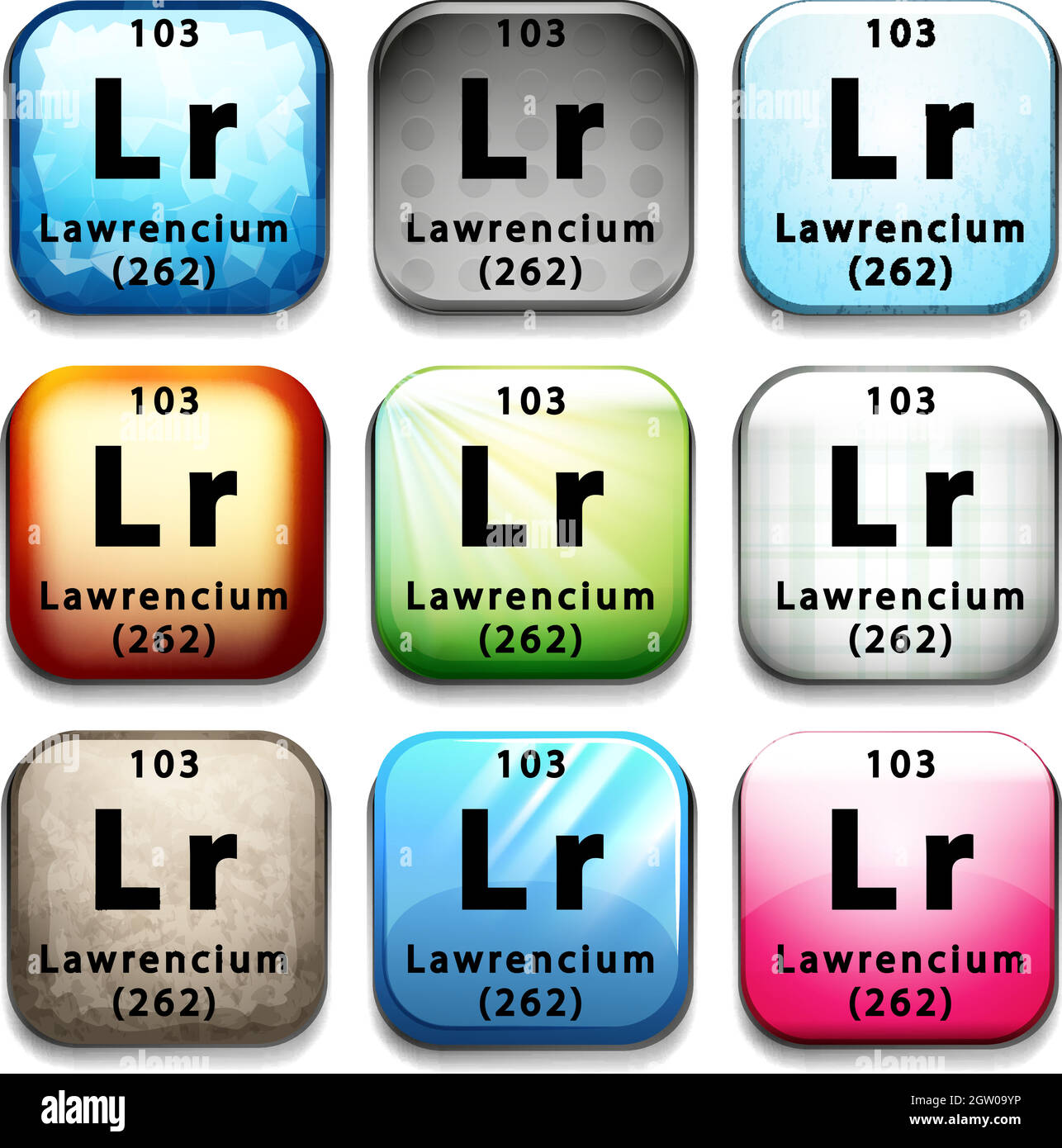 Eine Ikone mit dem chemischen Element lawrencium Stock Vektor