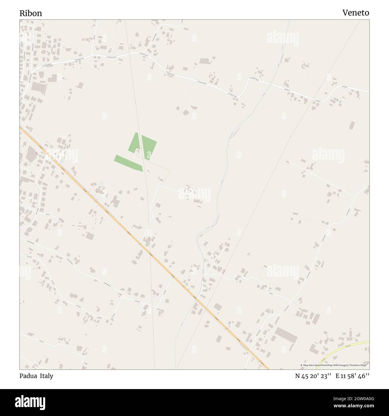 Ribon, Padua, Italien, Venetien, N 45 20' 23'', E 11 58' 46'', Karte, Timeless Map veröffentlicht im Jahr 2021. Reisende, Entdecker und Abenteurer wie Florence Nightingale, David Livingstone, Ernest Shackleton, Lewis and Clark und Sherlock Holmes haben sich bei der Planung von Reisen zu den entlegensten Ecken der Welt auf Karten verlassen.Timeless Maps kartiert die meisten Orte auf der Welt und zeigt die Verwirklichung großer Träume Stockfoto