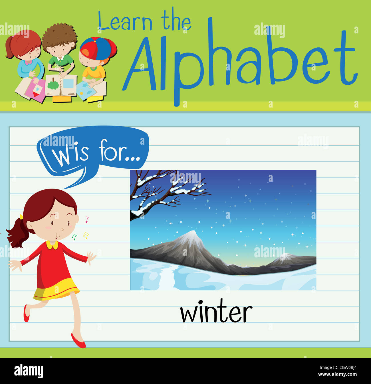 Flashcard Alphabet W ist für den Winter Stock Vektor