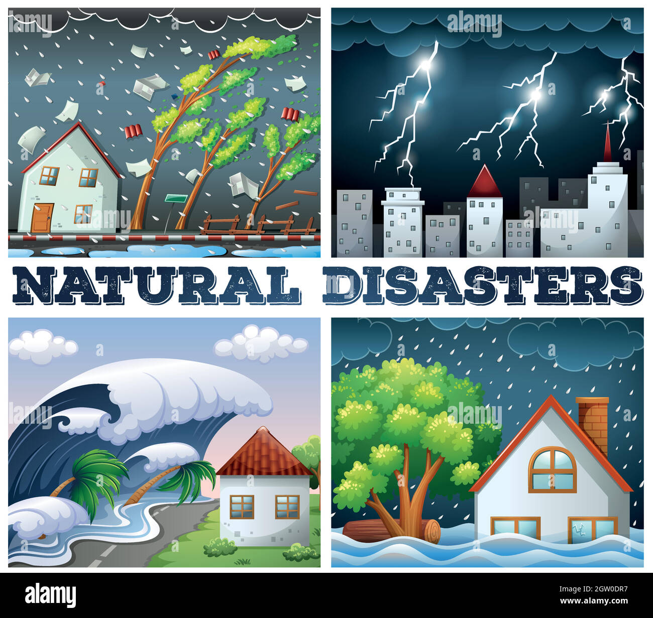 Vier Szenen von Naturkatastrophen Stock Vektor