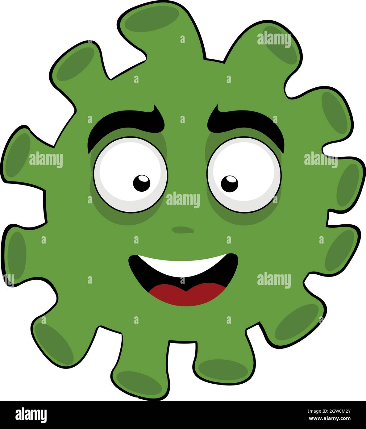 Vektor-Emoticon Illustration einer Cartoon-Bakterien, Mikroben oder Computer-Virus mit einem glücklichen Ausdruck Stock Vektor