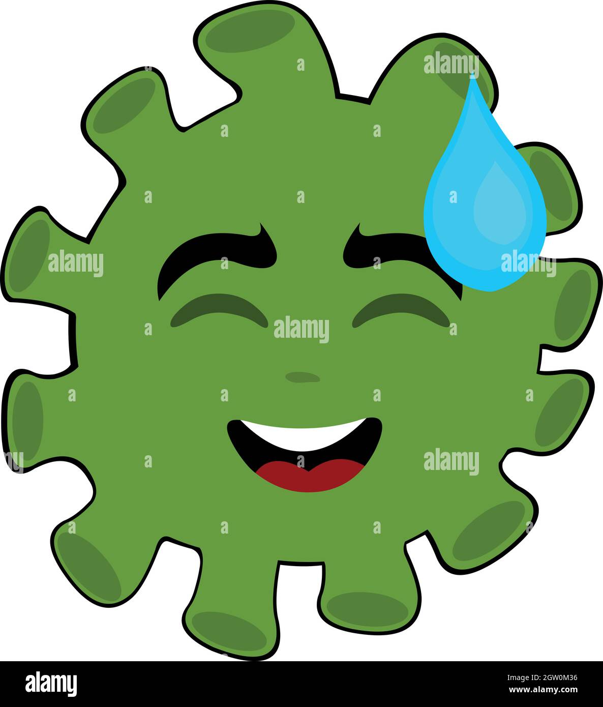 Vektor-Illustration von Cartoon-Mikrobe, Virus oder Bakterien Emoticon, mit einem schändlichen Ausdruck und ein Tropfen Schweiß fallen von seinem Kopf Stock Vektor