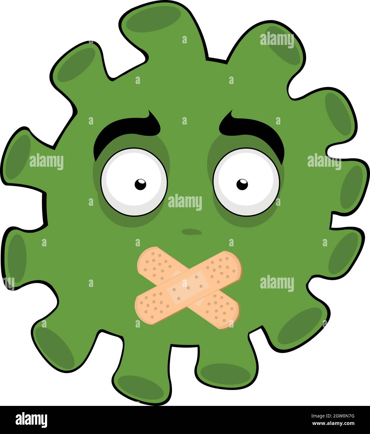 Vektor-Illustration von Emoticon von Bakterien, Virus oder Mikrobe Cartoon, mit Klebebändern auf dem Mund in Stille Konzept Stock Vektor