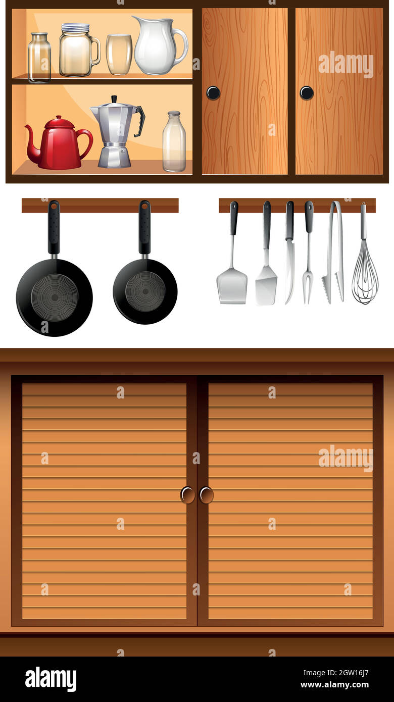 Küchengeräte und Schränke Stock Vektor