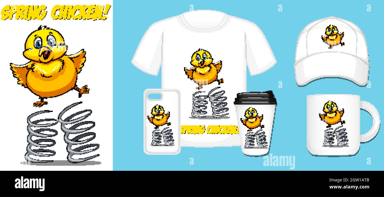 Spring Hähnchen auf verschiedenen Produkt-Design Stock Vektor