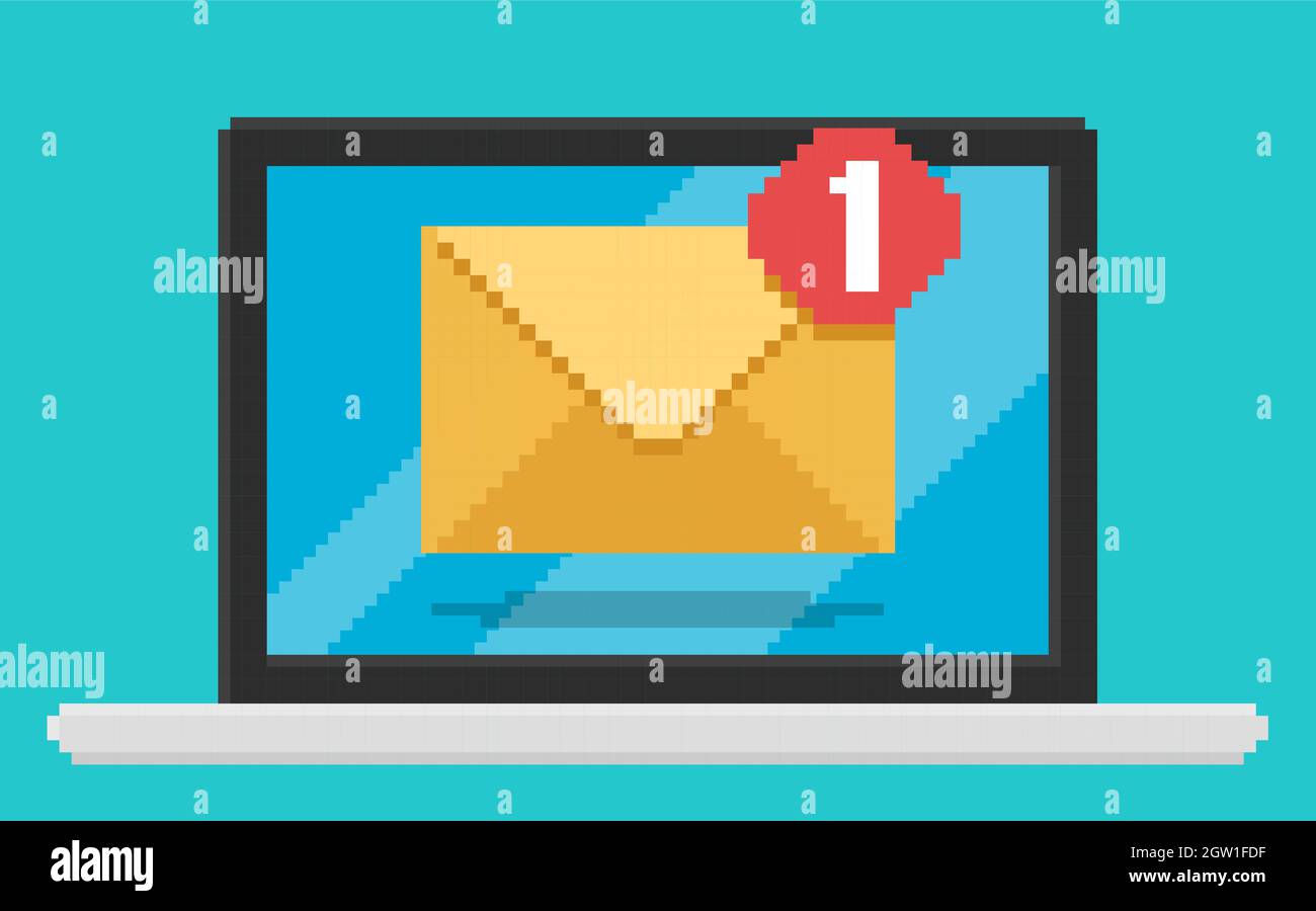 Vektordarstellung von E-Mails im Pixel-Art-Stil auf dem Laptop-Bildschirm Stock Vektor