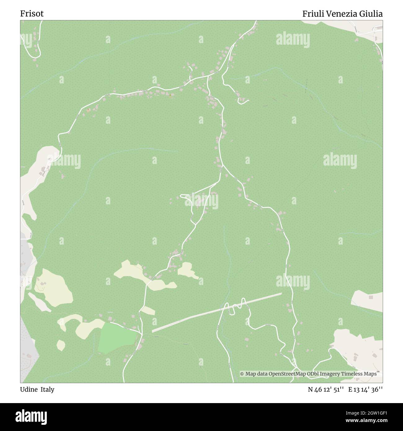 Frisot, Udine, Italien, Friaul Julisch Venetien, N 46 12' 51'', E 13 14' 36'', map, Timeless Map veröffentlicht im Jahr 2021. Reisende, Entdecker und Abenteurer wie Florence Nightingale, David Livingstone, Ernest Shackleton, Lewis and Clark und Sherlock Holmes haben sich bei der Planung von Reisen zu den entlegensten Ecken der Welt auf Karten verlassen.Timeless Maps kartiert die meisten Orte auf der Welt und zeigt die Verwirklichung großer Träume Stockfoto