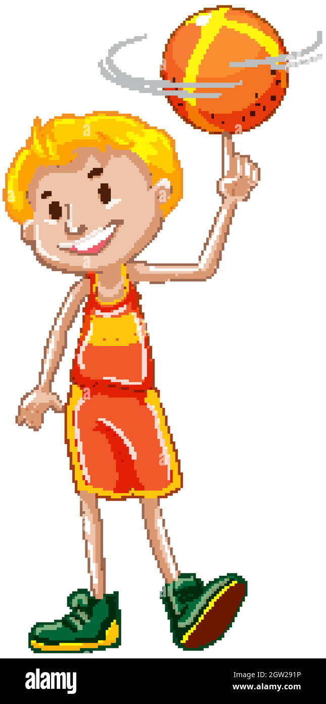 Sportler spielt Basketball auf weißem Hintergrund Stock Vektor