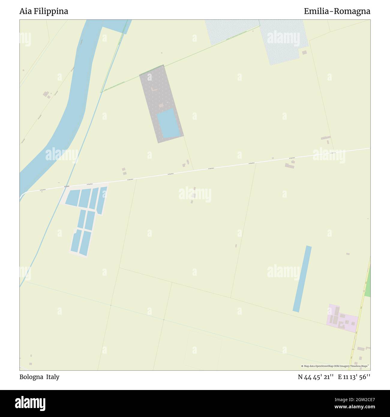 AIA Filippina, Bologna, Italien, Emilia-Romagna, N 44 45' 21'', E 11 13' 56'', map, Timeless Map veröffentlicht im Jahr 2021. Reisende, Entdecker und Abenteurer wie Florence Nightingale, David Livingstone, Ernest Shackleton, Lewis and Clark und Sherlock Holmes haben sich bei der Planung von Reisen zu den entlegensten Ecken der Welt auf Karten verlassen.Timeless Maps kartiert die meisten Orte auf der Welt und zeigt die Verwirklichung großer Träume Stockfoto