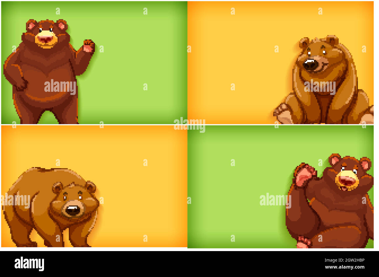 Hintergrund Schablone Design mit einfarbigen und Grizzlybären Stock Vektor