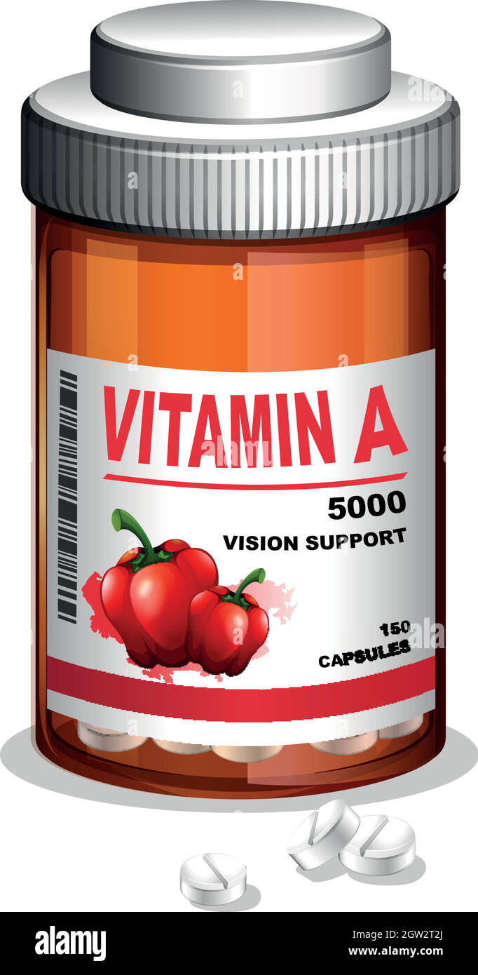 Vitamin-A-Kapsel im Behälter Stock Vektor