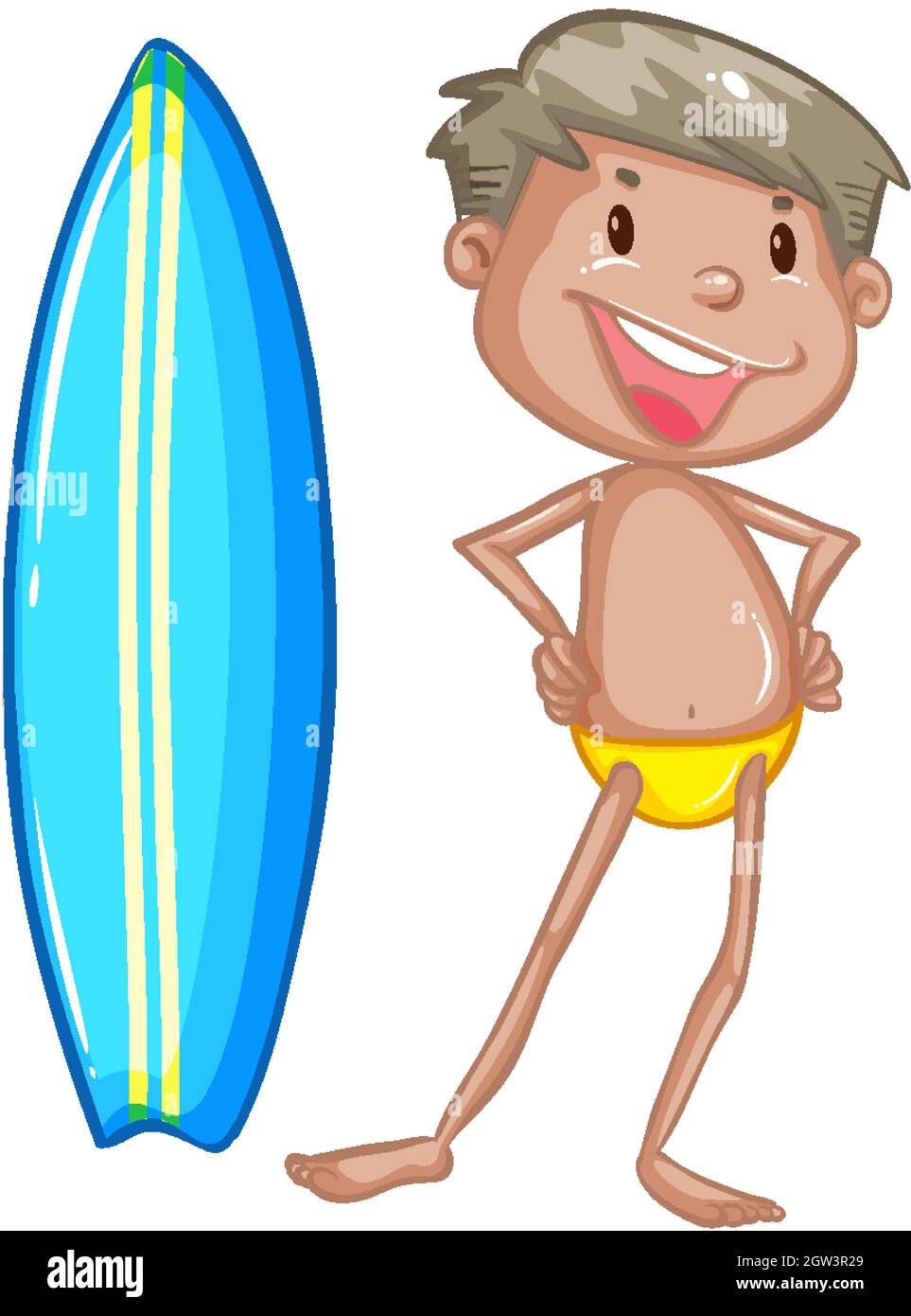 Sufer und Surfbrett auf weißem Hintergrund Stock Vektor