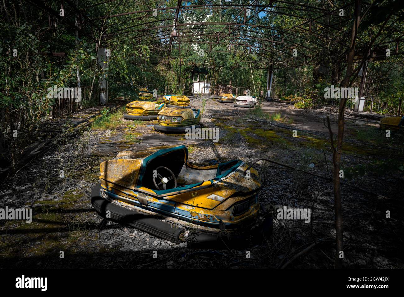 Bumper Cars im Vergnügungspark Pripyat - Pripyat, Sperrzone Tschernobyl, Ukraine Stockfoto