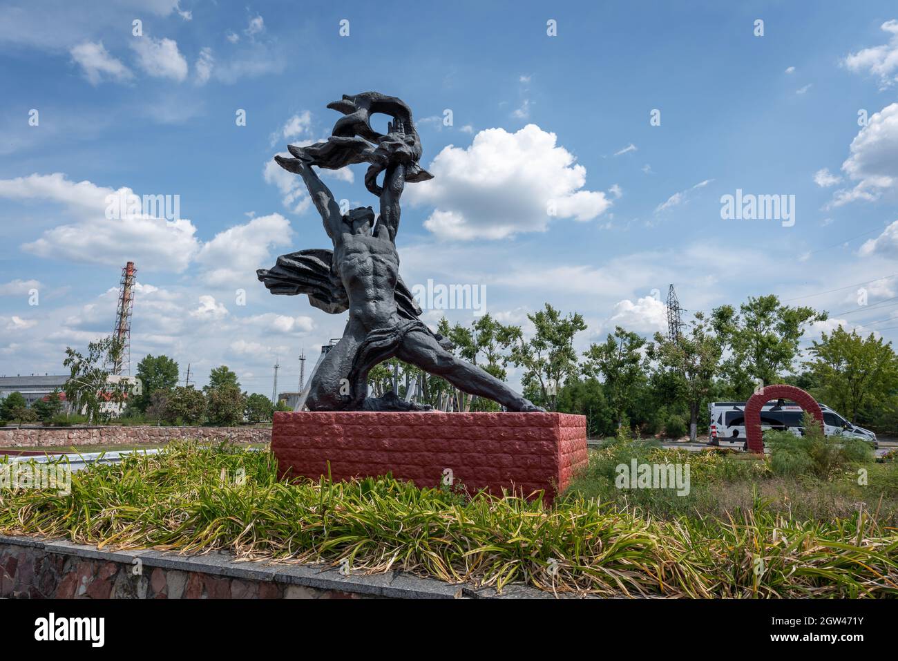 Prometheus-Skulptur im Kernkraftwerk Tschernobyl - Sperrzone Tschernobyl, Ukraine Stockfoto